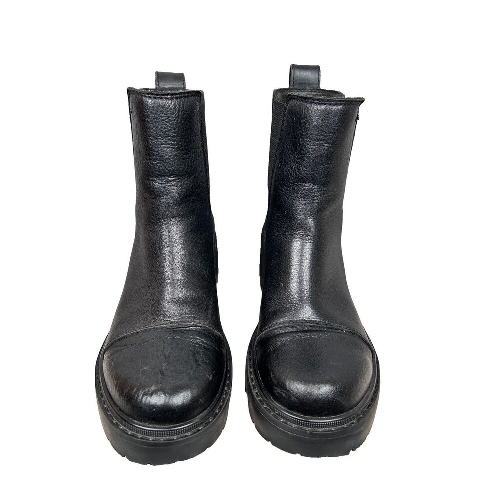 Sorel Chunky Black Pebbled Leather Military Utility Boots Womens Sz 7.5